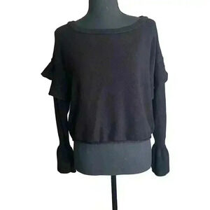 Zara Knit Black Flounce Sweater Bell Cuff Ruffle Shoulder Black Women Size Small